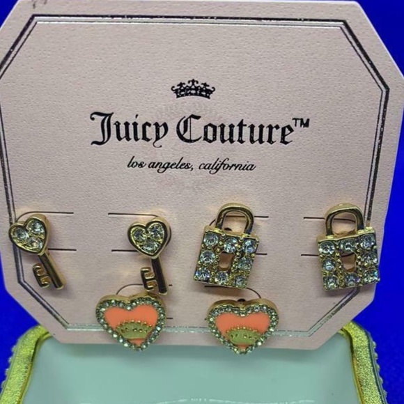 Juicy Couture Set of 3 Key-Lock-Heart Earrings - Picture 1 of 3